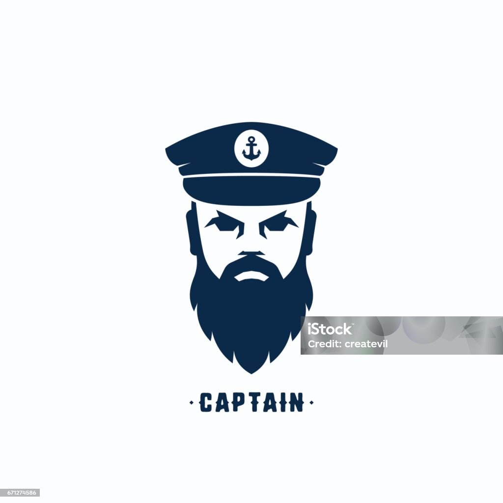 Le capitaine visage Silhouette vecteur calibre d’icône. Symbole de marin. Skipper dans un emblème du chapeau. Signe de tête marin barbu - clipart vectoriel de Capitaine d'équipe libre de droits