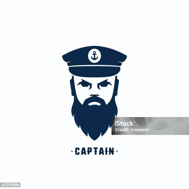 Le Capitaine Visage Silhouette Vecteur Calibre Dicône Symbole De Marin Skipper Dans Un Emblème Du Chapeau Signe De Tête Marin Barbu Vecteurs libres de droits et plus d'images vectorielles de Capitaine d'équipe