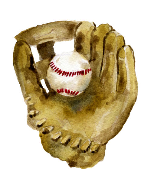 illustrazioni stock, clip art, cartoni animati e icone di tendenza di schizzo acquerello di guanto da baseball e palla su sfondo bianco - art painted image ball baseball