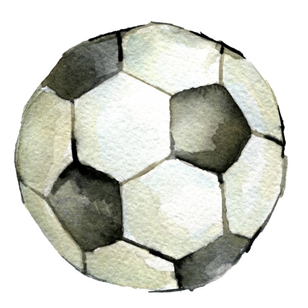 aquarell zeichnung der fußball auf weißem hintergrund - sports equipment team sport sport illustration and painting stock-grafiken, -clipart, -cartoons und -symbole