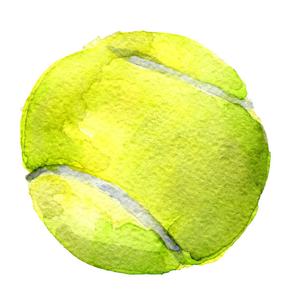 akwarela szkic piłki tenisowej na białym tle - tennis ball tennis racket tennis vertical stock illustrations