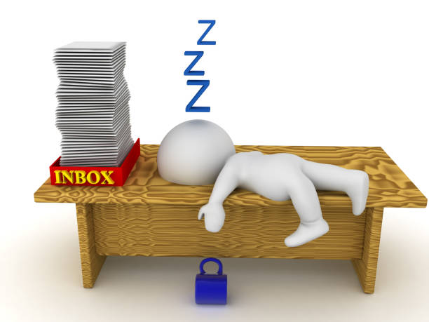 illustrazioni stock, clip art, cartoni animati e icone di tendenza di 3d il personaggio dorme sulla sua scrivania perché è troppo al lavoro - all nighter