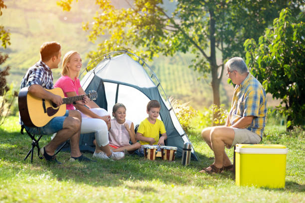 istock Happy family enjoying picnic 671277638