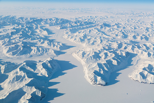 On the east coast of Greenland a giant glacier ends up in the Arctic ocean in april