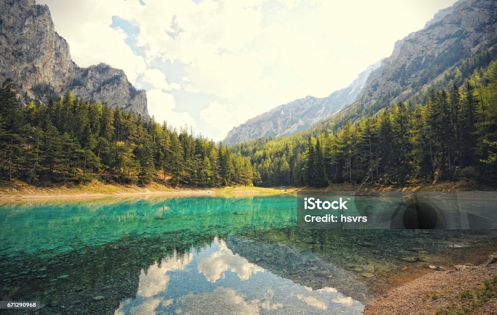 landscape of the Green Lake in Styria Tragoess. (Austria) Lake Stock Photo