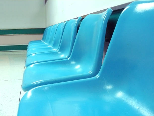 istock Blue plastic chairs of relaxing corner. 671291414