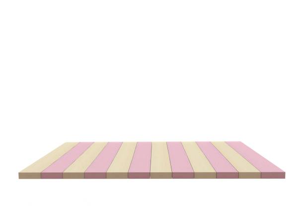 ピンクの木のテーブルやカウンターは、白い背景で隔離の空の上。商品の展示、3 d レンダリング - table counter top wood isolated ストックフォトと画像
