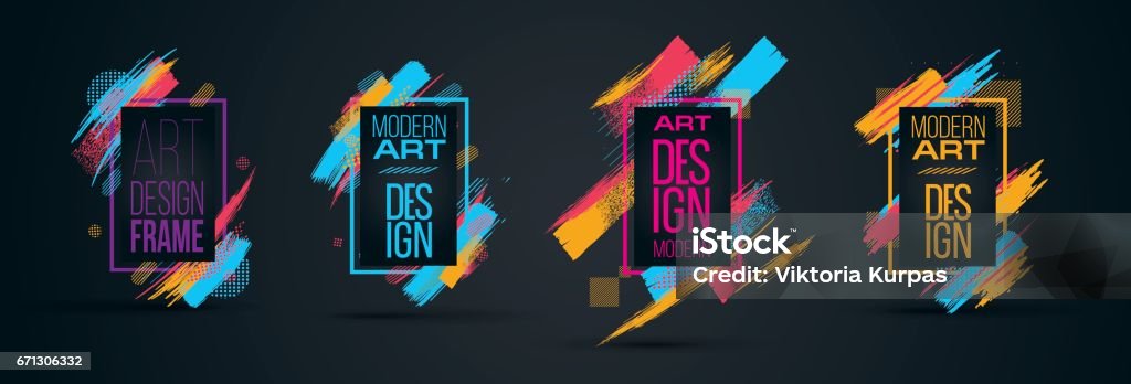 Vector frame Vector frame for text Modern Art graphics for hipsters . dynamic frame stylish geometric black background with gold. element for design business cards, invitations, gift cards, flyers and brochures Border - Frame stock vector