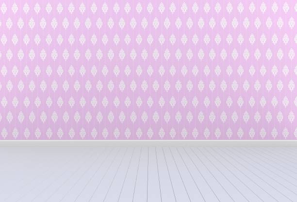 пустая комната с розовой стеной и деревянным полом, 3d рендеринг - krung stock illustrations