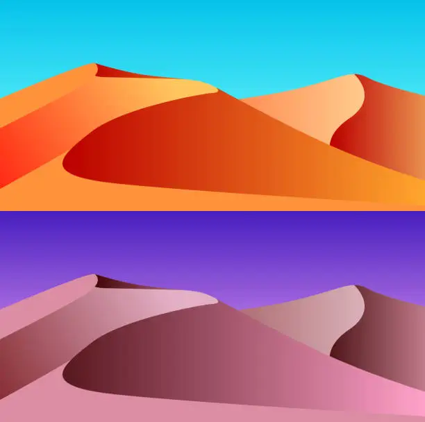 Vector illustration of Set of desert landscape illustrations.