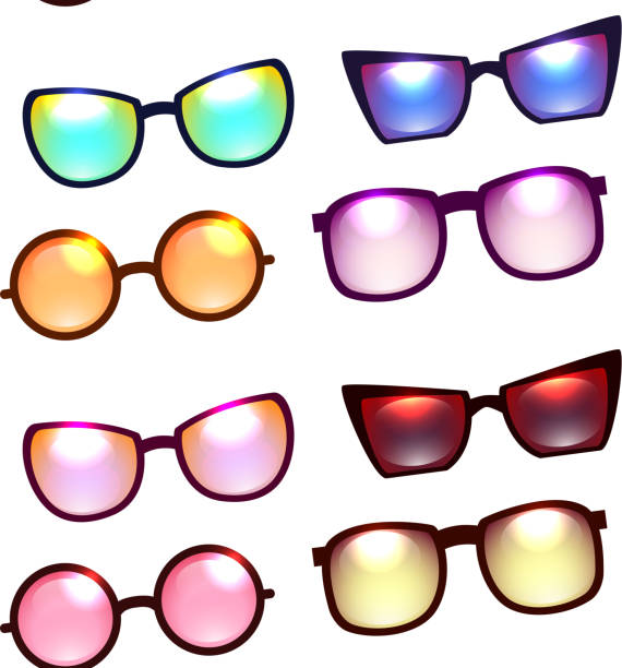 illustrations, cliparts, dessins animés et icônes de texture transparente avec différentes lunettes de soleil sur fond blanc. - horn rimmed glasses