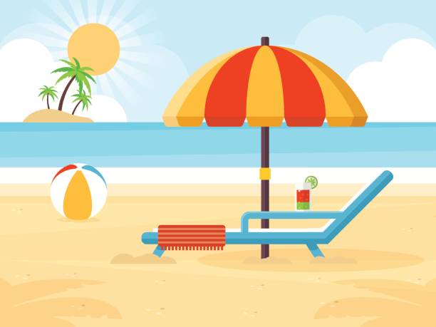 пляжный пейзаж - outdoor chair illustrations stock illustrations