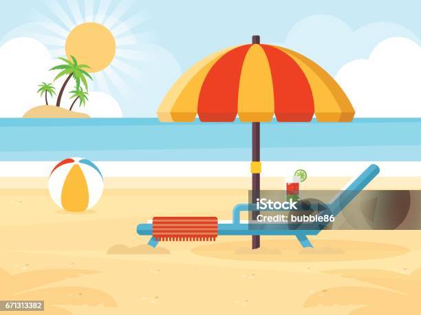 Beach Landscape Stock Illustration - Download Image Now - Outdoor Chair, Beach, Illustration