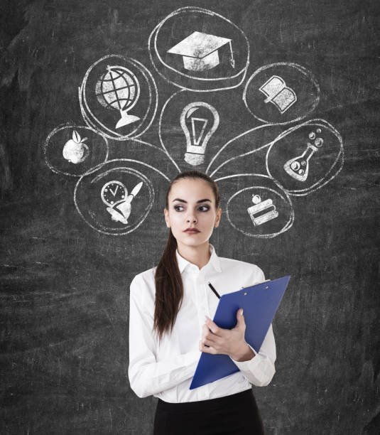 istock Woman with clipboard and education choice 671313872