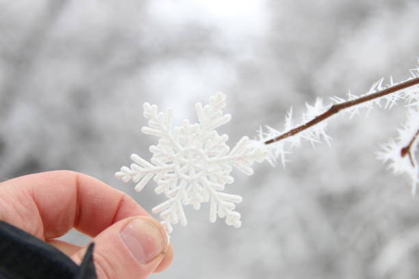 istock winter, snow, christmas idea, hand holding a snowflake 671328446