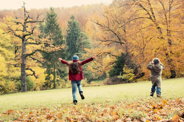 Girls playing in the autumn park