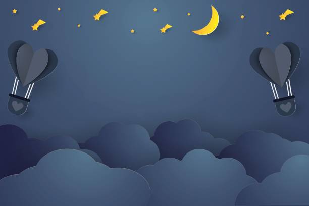 istock Hot air balloons flying in the night sky , copy space 671331376