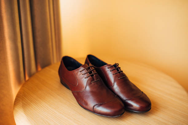 istock Men's black shoes on the floor 671335316