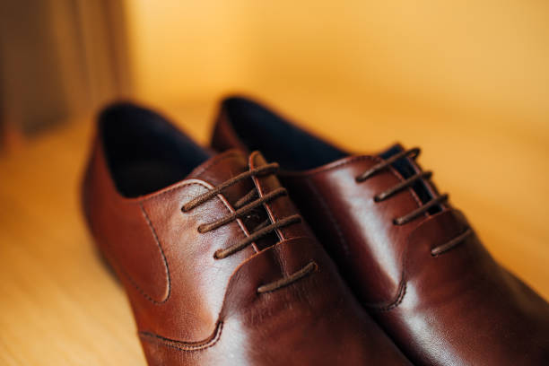 istock Men's black shoes on the floor 671335516