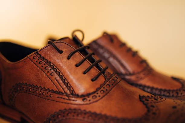istock Men's black shoes on the floor 671340126