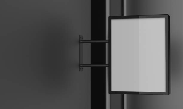 istock Rectangle signboard on dark wall. 3D illustrating 671360582