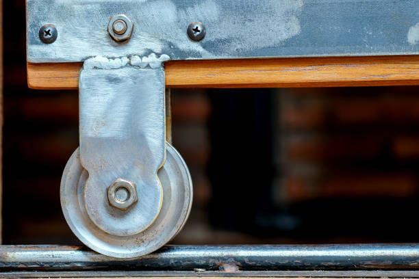 istock Sliding door wheel vintage style. 671368658