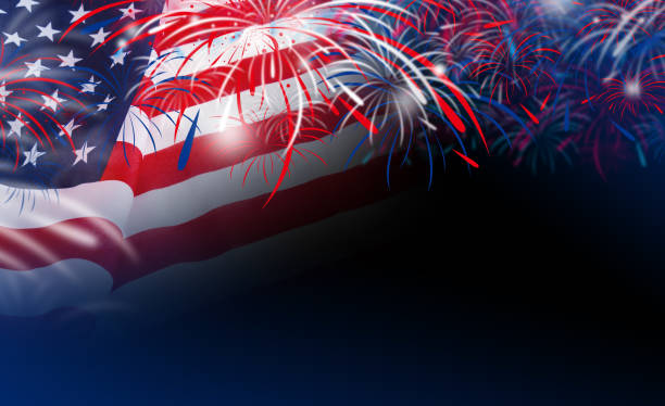 istock USA flag with fireworks on bokeh background 671372048