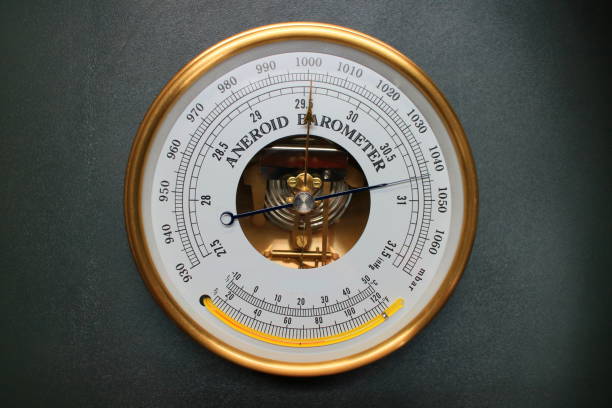 Old round barometer meter isolated over black background Old round barometer meter isolated over black background barometer stock pictures, royalty-free photos & images