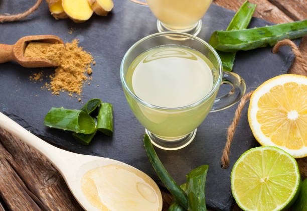 istock Drink with aloe vera and lemons 671382946