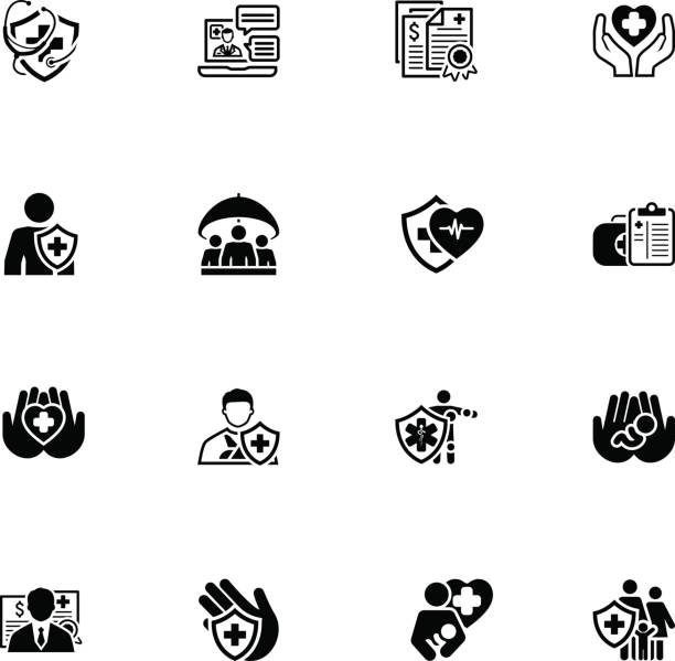 Insurance and Medical Services Icons Set Insurance and Medical Services Icons Set. Flat Design. Isolated Illustration. Life and Health Insuranse Symbol. Personal and Group Life Insurance Symbol. Life and Heart Care Symbol. baby doctor stock illustrations