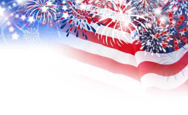 istock USA flag with fireworks on white background 671385426