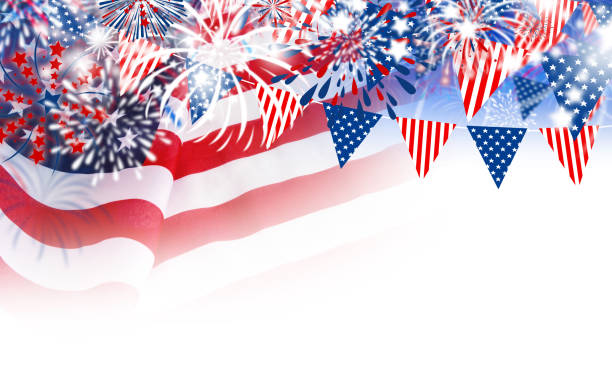 istock USA flag with fireworks on white background 671385504