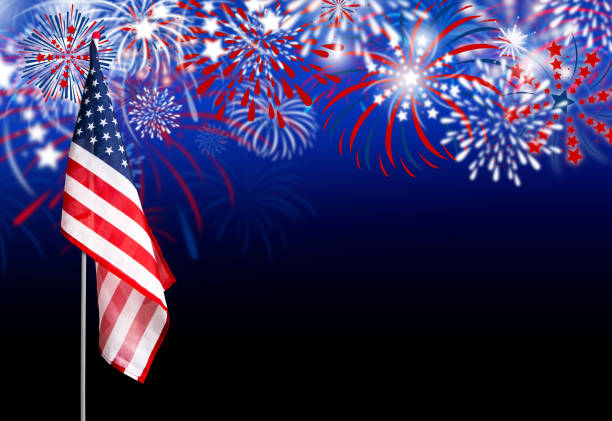 istock USA flag with fireworks background 671385628