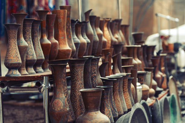 istock Vintage bronze vases 671386040