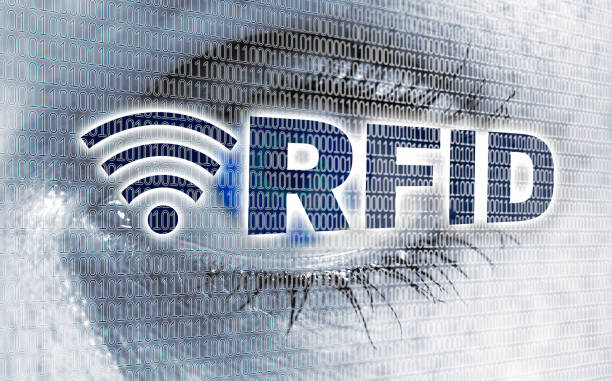 RFID eye with matrix looks at viewer concept RFID eye with matrix looks at viewer concept. german iris stock pictures, royalty-free photos & images