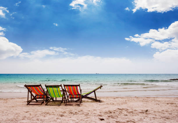 istock Beach chairs on beautiful tropical beach 671393904