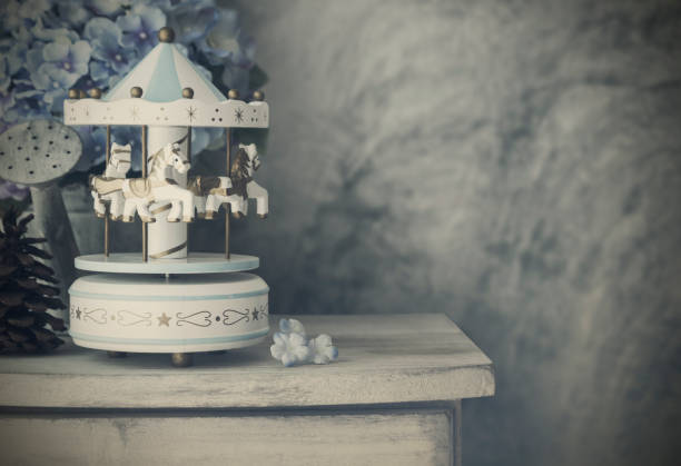 istock Carousel horse on vintage cabinet 671402898