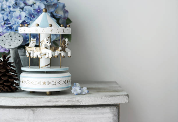 istock Carousel horse on vintage cabinet 671402900