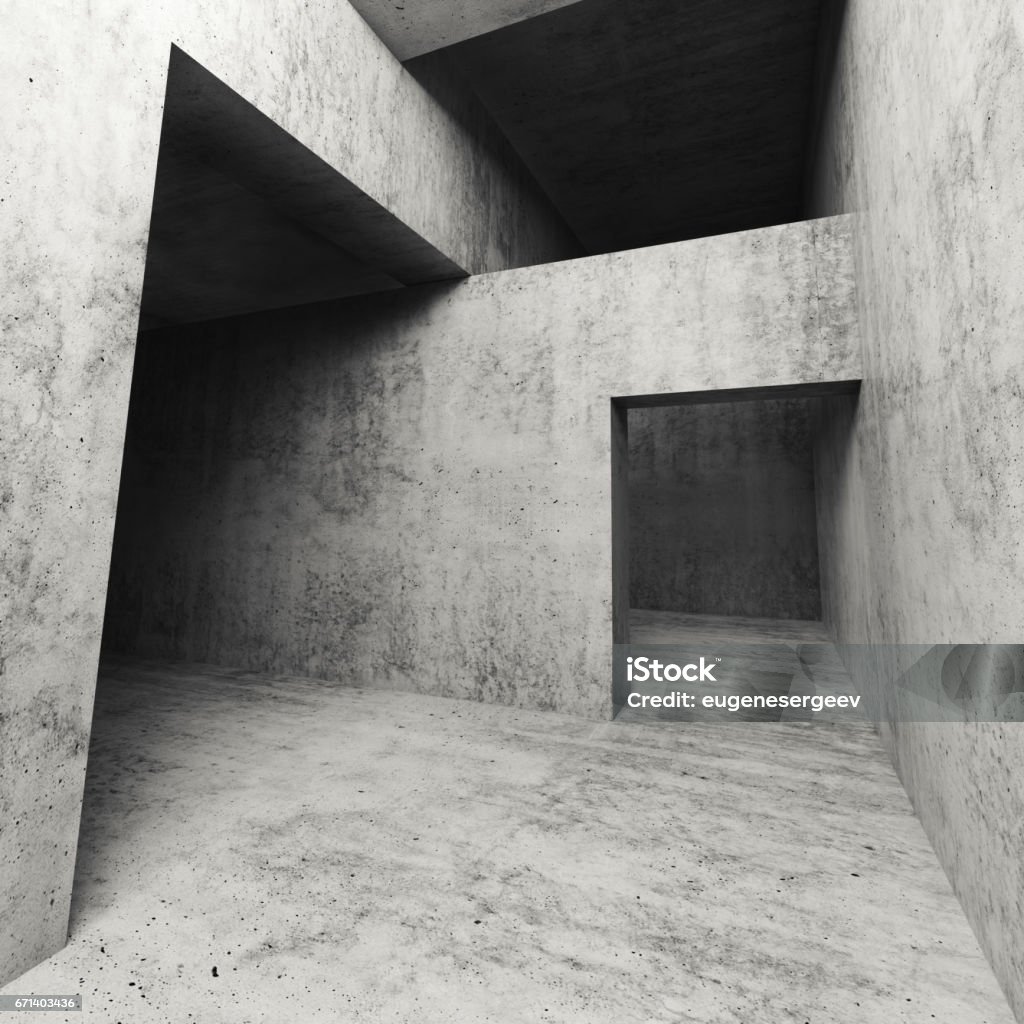 3D dunklen leeren konkrete Innenraum mit Türen - Lizenzfrei Bildhintergrund Stock-Illustration