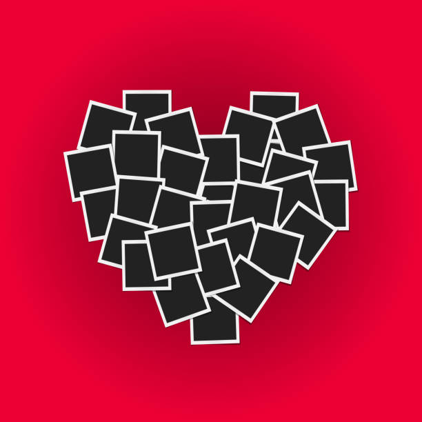 istock Heart concept made with photo frames on red background. Memories, card, love template design. Vector illustration 671407212