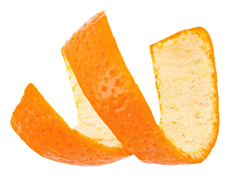 Curl mandarin peel isolated on a white background. Full depth of field