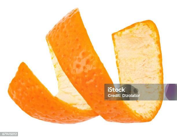 Curl Mandarin Peel Isolated On White Background Stock Photo - Download Image Now - Peel - Plant Part, Orange - Fruit, Orange Color