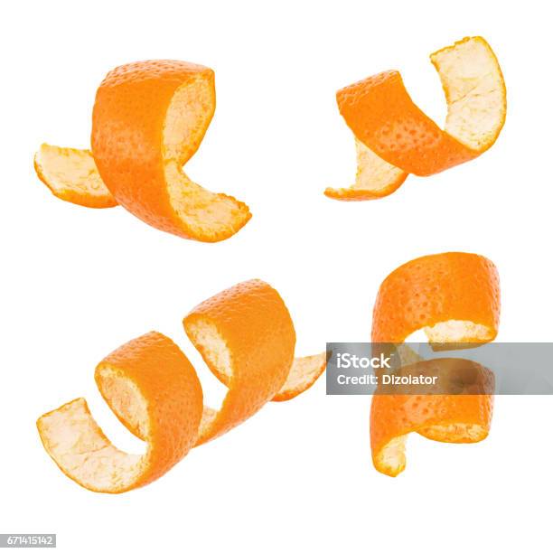 Set Of Curl Orange Peel Isolated On White Background Stock Photo - Download Image Now