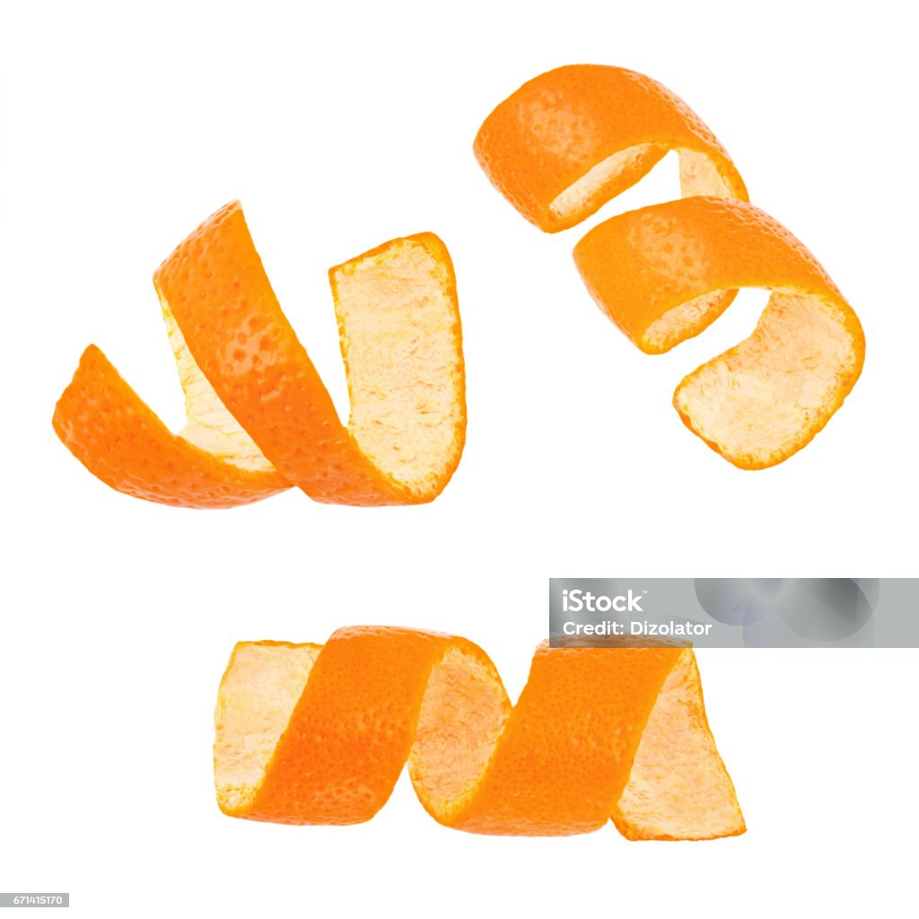 Set of curl mandarin peel isolated on white background Set of curl mandarin peel isolated on a white background. Full depth of field Orange - Fruit Stock Photo