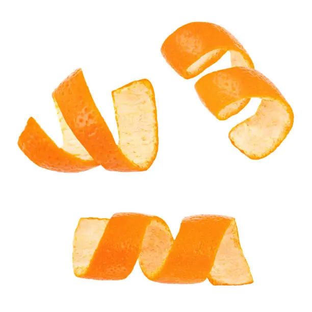 Photo of Set of curl mandarin peel isolated on white background