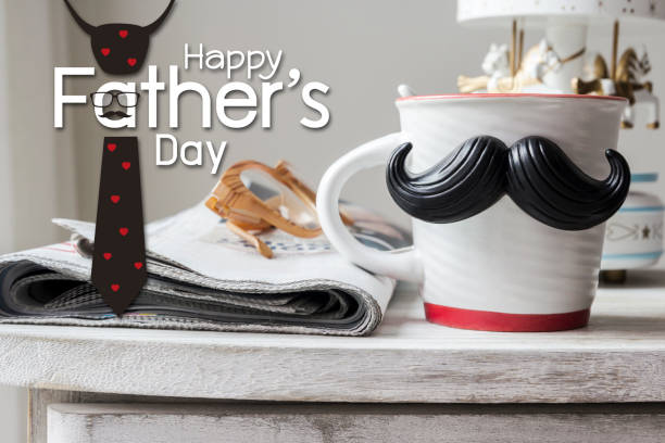 istock Cup with mustache on vintage cabinet for fathers day concept 671415428