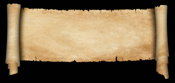 alte pergament scroll auf schwarzem hintergrund. - scroll paper old yellowed stock-fotos und bilder