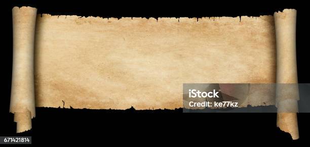 Antique Parchment Scroll On Black Background Stock Photo - Download Image Now - Paper Scroll, Old, Parchment