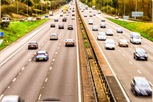 istock Oberhead view background of UK Motorway Road 671422006