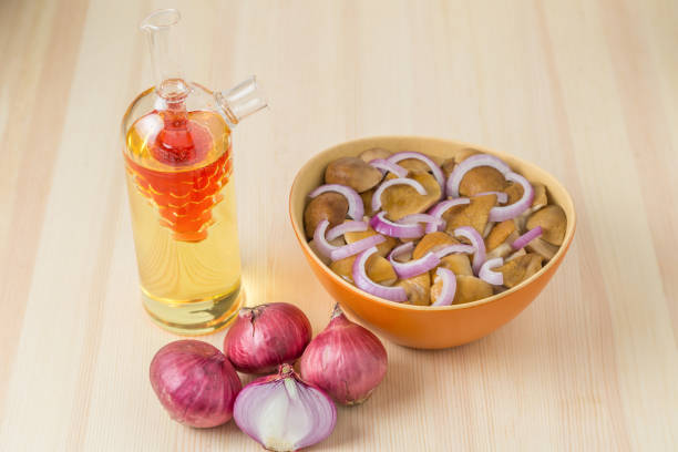 istock Marinated mushrooms with onion in a salad bowl 671426454